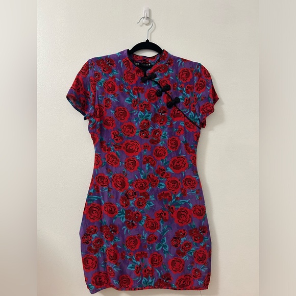 Floral Print Dress with Mandarin Collar and Frog Closures by Zara - Picture 1 of 1